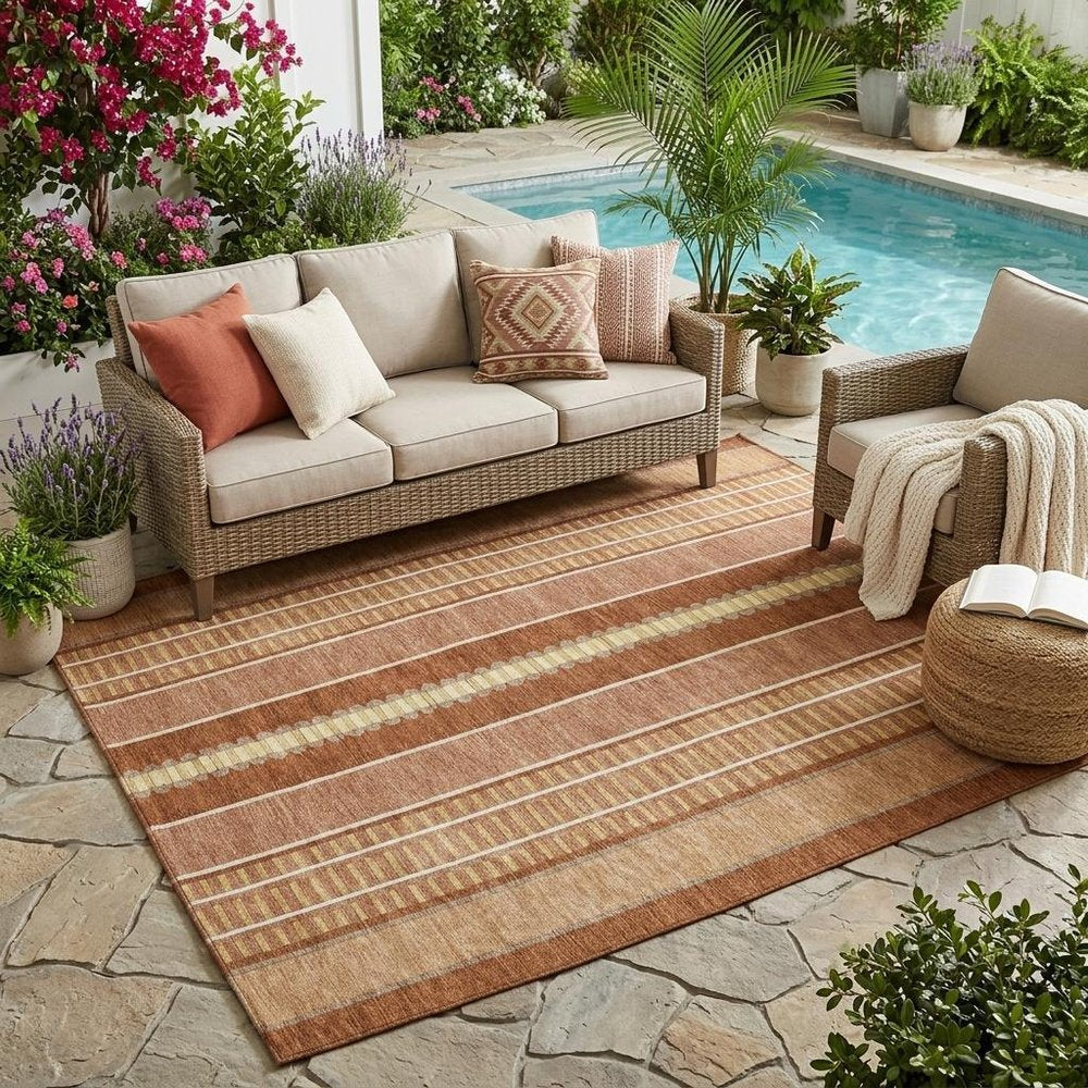 5' X 8' Orange And Gray Striped Washable Indoor Outdoor Area Rug — view 7