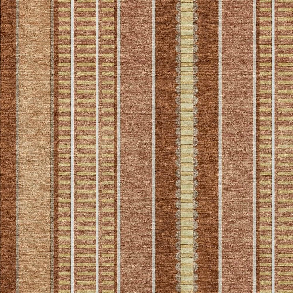 9' X 12' Orange And Gray Striped Washable Indoor Outdoor Area Rug
