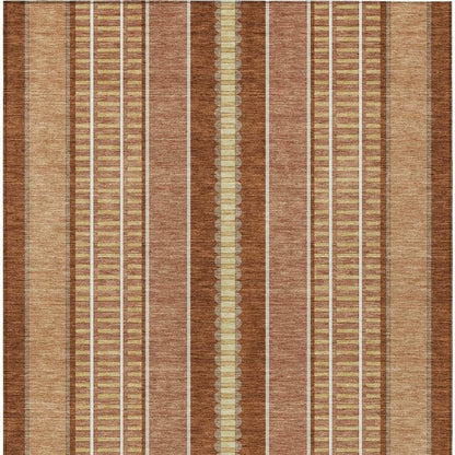 9' X 12' Orange And Gray Striped Washable Indoor Outdoor Area Rug