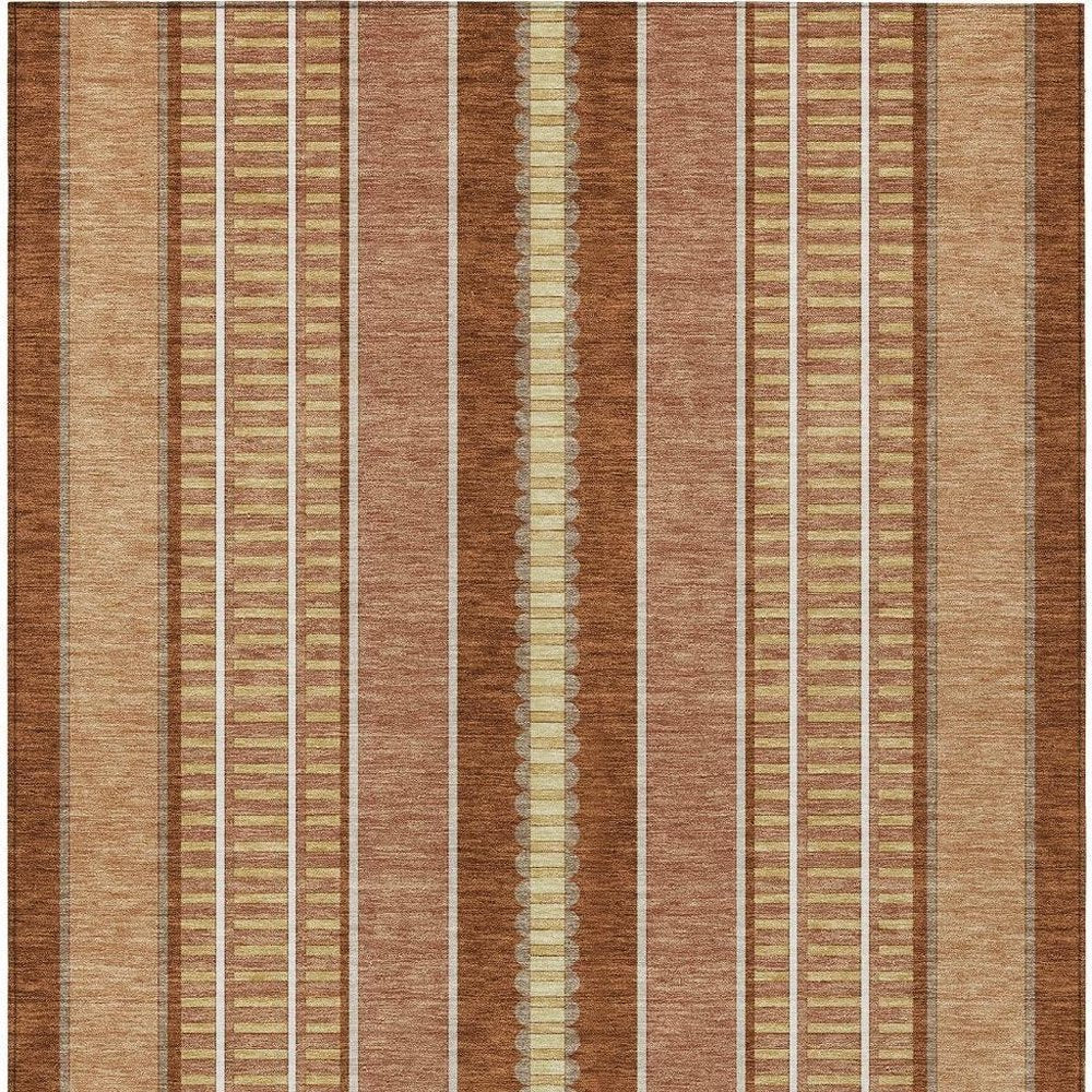 9' X 12' Orange And Gray Striped Washable Indoor Outdoor Area Rug — view 8