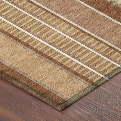 9' X 12' Orange And Gray Striped Washable Indoor Outdoor Area Rug