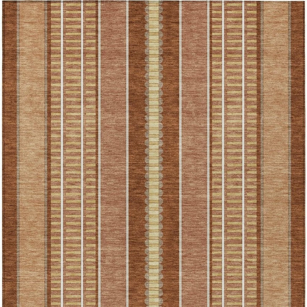 10' X 14' Orange And Gray Striped Washable Indoor Outdoor Area Rug — view 5