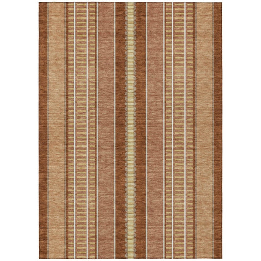10' X 14' Orange And Gray Striped Washable Indoor Outdoor Area Rug
