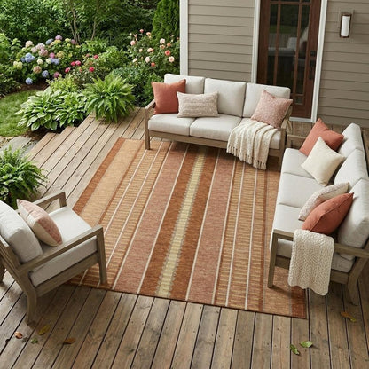 10' X 14' Orange And Gray Striped Washable Indoor Outdoor Area Rug HomeRoots