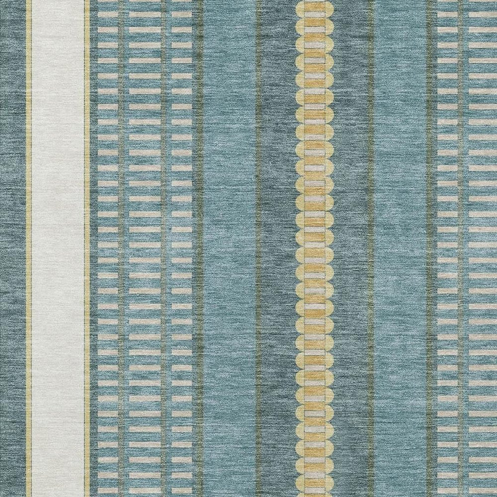 5' X 8' Teal Blue And Gold Striped Washable Indoor Outdoor Area Rug — view 4