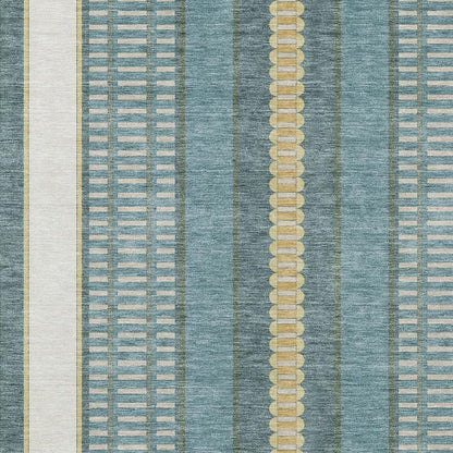 5' X 8' Teal Blue And Gold Striped Washable Indoor Outdoor Area Rug HomeRoots