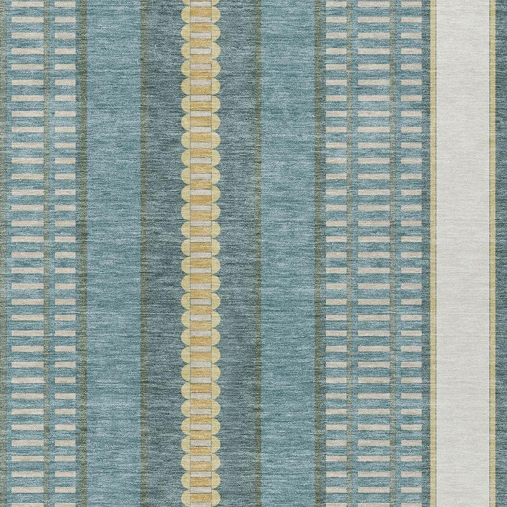 5' X 8' Teal Blue And Gold Striped Washable Indoor Outdoor Area Rug — view 8