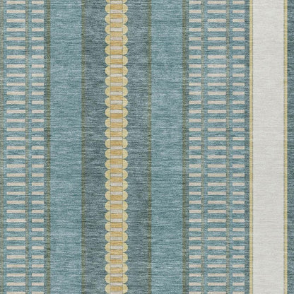 5' X 8' Teal Blue And Gold Striped Washable Indoor Outdoor Area Rug HomeRoots