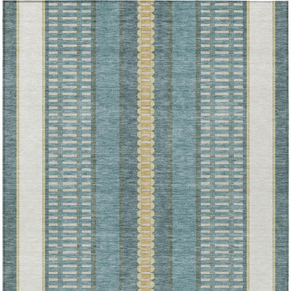 5' X 8' Teal Blue And Gold Striped Washable Indoor Outdoor Area Rug HomeRoots