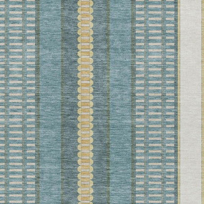 8' X 10' Teal Blue And Gold Striped Washable Indoor Outdoor Area Rug HomeRoots