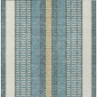 8' X 10' Teal Blue And Gold Striped Washable Indoor Outdoor Area Rug HomeRoots