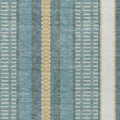 10' X 14' Teal Blue And Gold Striped Washable Indoor Outdoor Area Rug HomeRoots