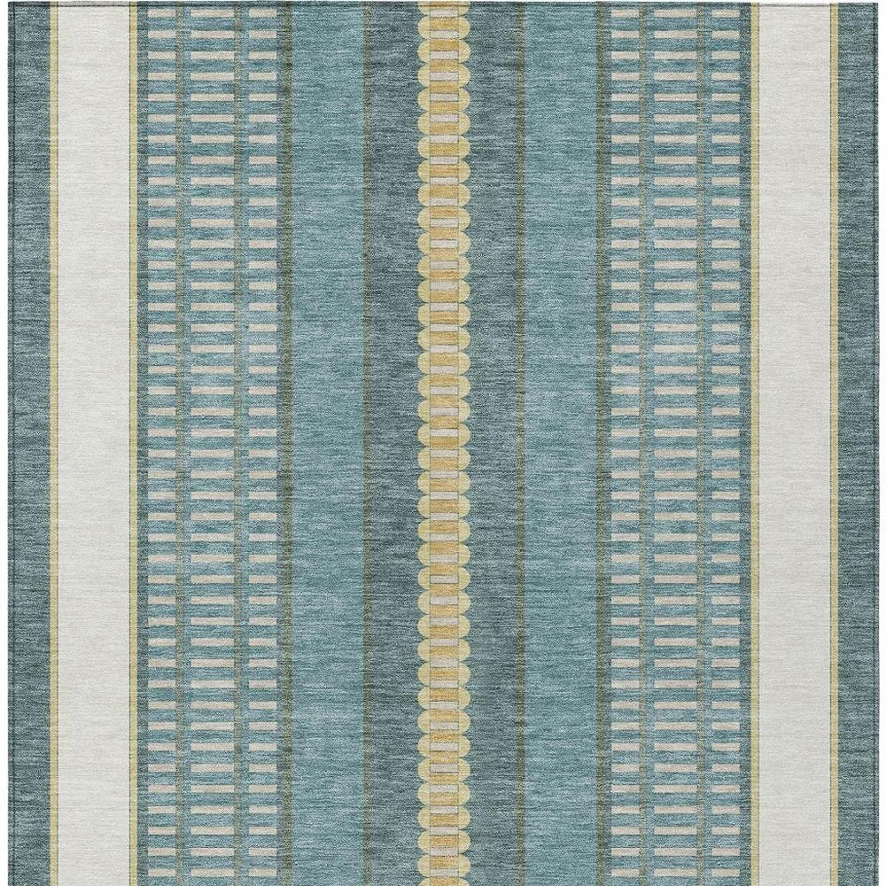 10' X 14' Teal Blue And Gold Striped Washable Indoor Outdoor Area Rug HomeRoots