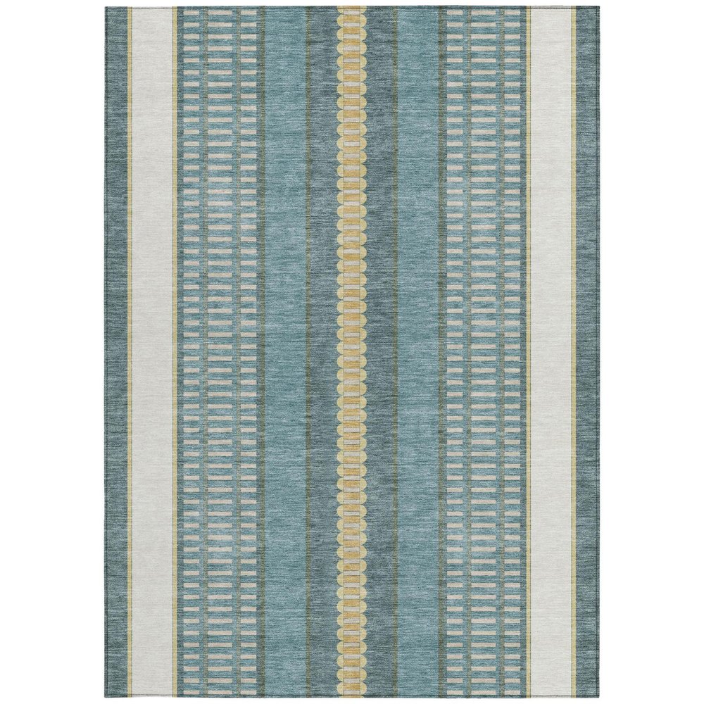 10' X 14' Teal Blue And Gold Striped Washable Indoor Outdoor Area Rug — view 9