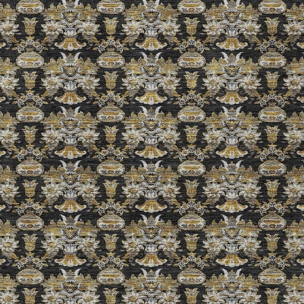 3' X 5' Black And Wheat Floral Washable Indoor Outdoor Area Rug HomeRoots