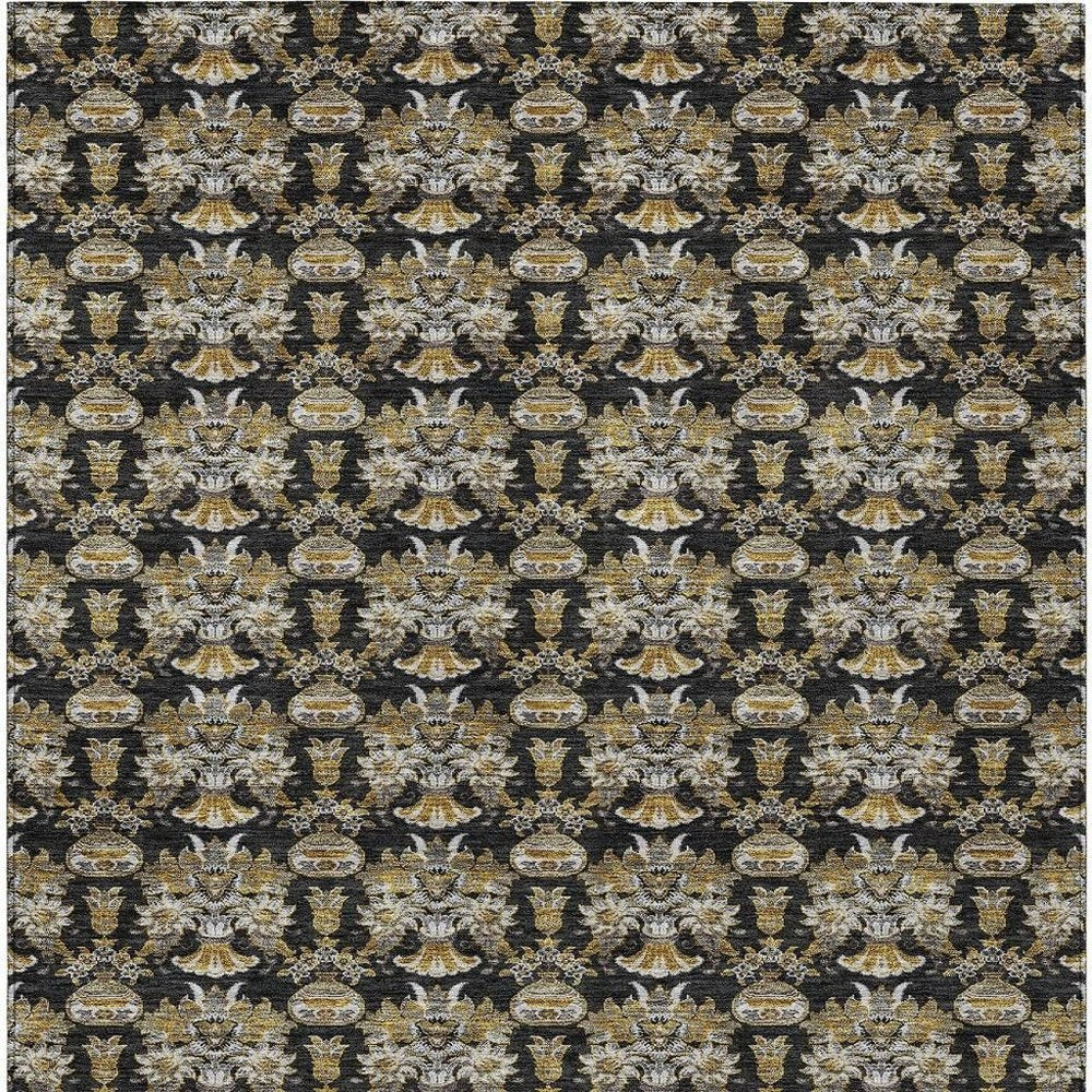 3' X 5' Black And Wheat Floral Washable Indoor Outdoor Area Rug HomeRoots