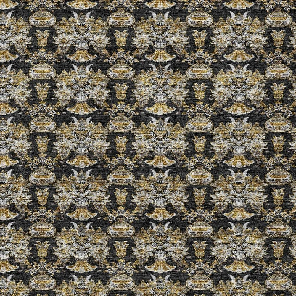 3' X 5' Black And Wheat Floral Washable Indoor Outdoor Area Rug HomeRoots