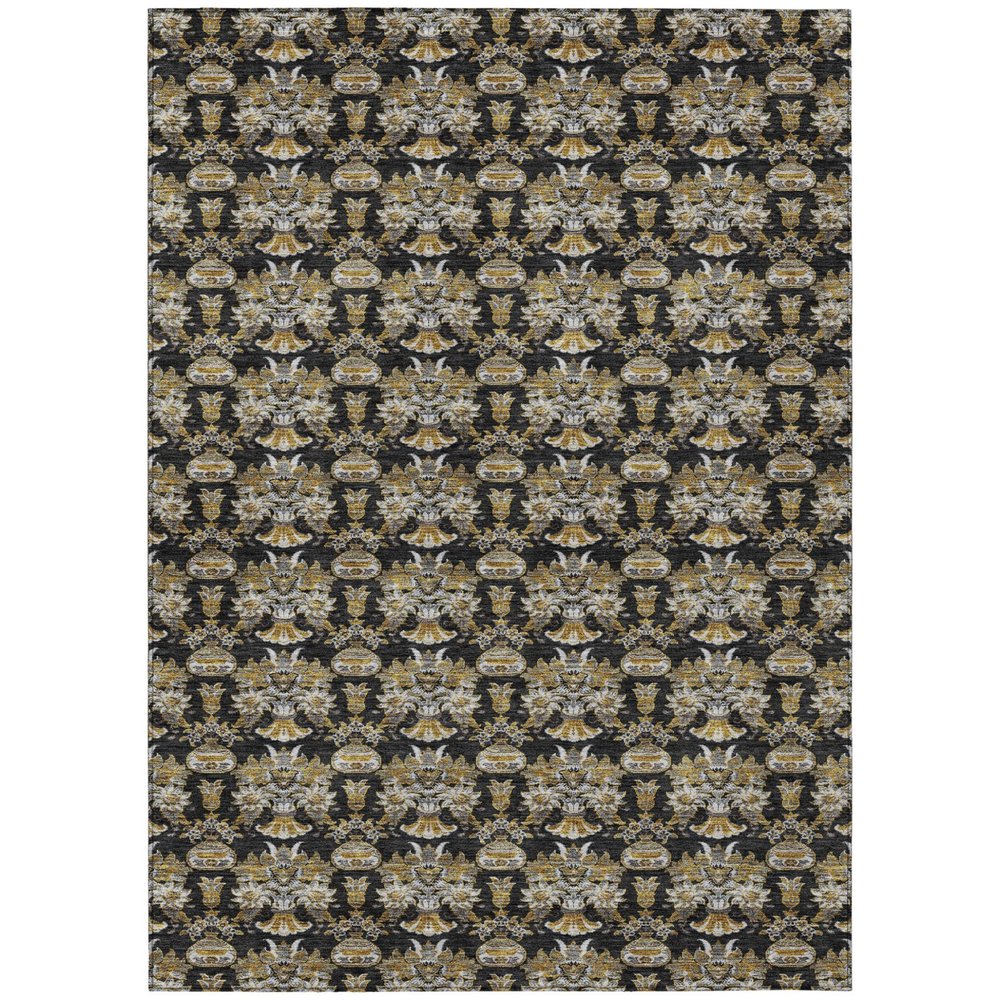 3' X 5' Black And Wheat Floral Washable Indoor Outdoor Area Rug — view 1