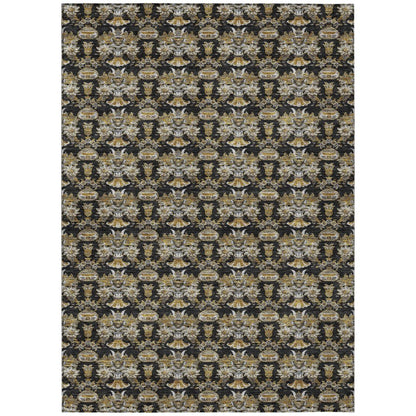3' X 5' Black And Wheat Floral Washable Indoor Outdoor Area Rug HomeRoots