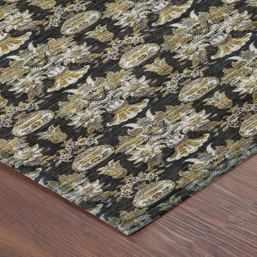 3' X 5' Black And Wheat Floral Washable Indoor Outdoor Area Rug — view 2