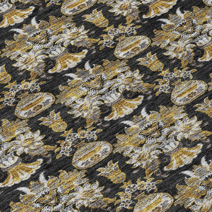 3' X 5' Black And Wheat Floral Washable Indoor Outdoor Area Rug HomeRoots