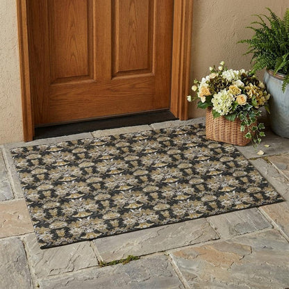 3' X 5' Black And Wheat Floral Washable Indoor Outdoor Area Rug HomeRoots