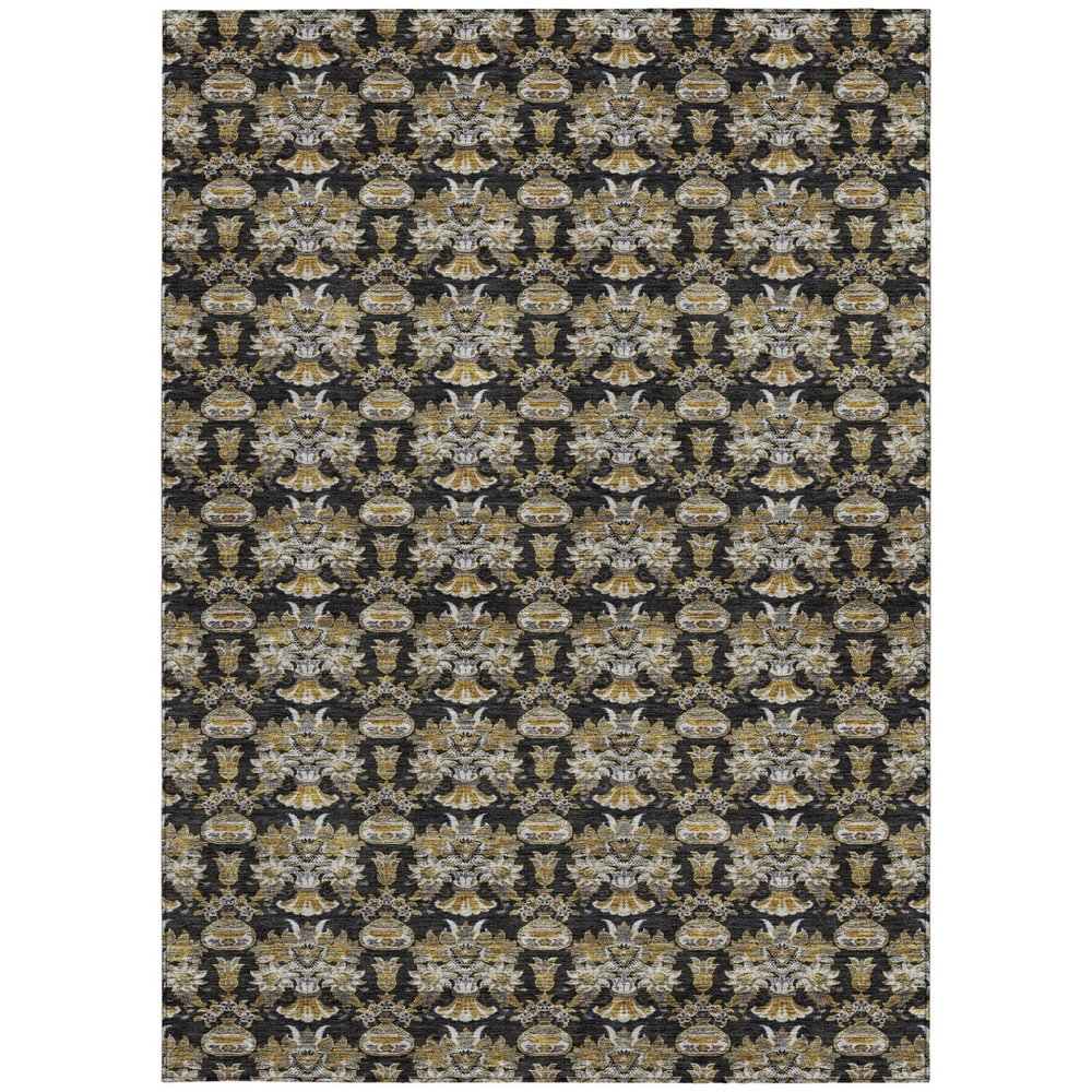 5' X 8' Black And Wheat Floral Washable Indoor Outdoor Area Rug HomeRoots
