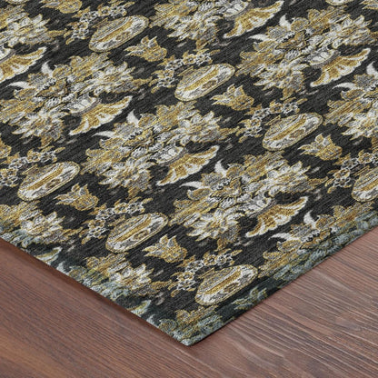 5' X 8' Black And Wheat Floral Washable Indoor Outdoor Area Rug HomeRoots