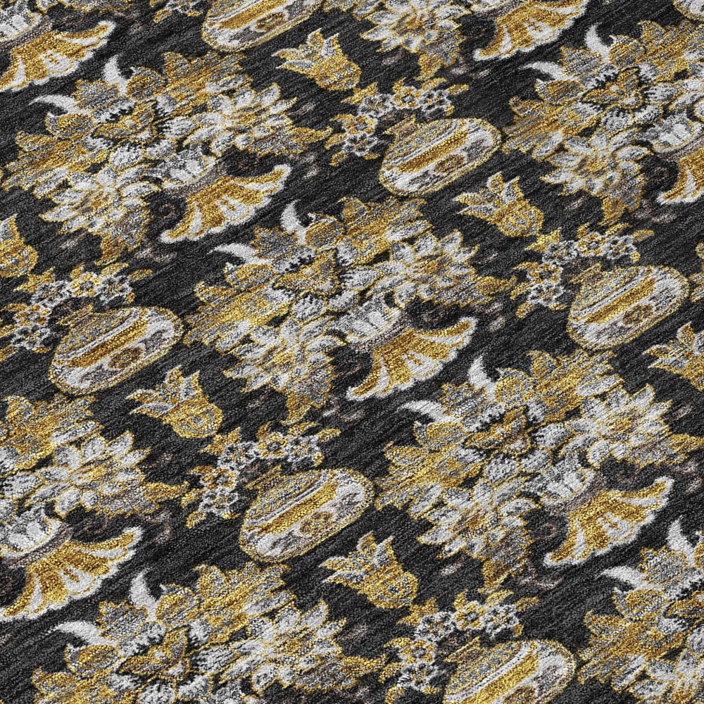 5' X 8' Black And Wheat Floral Washable Indoor Outdoor Area Rug — view 3