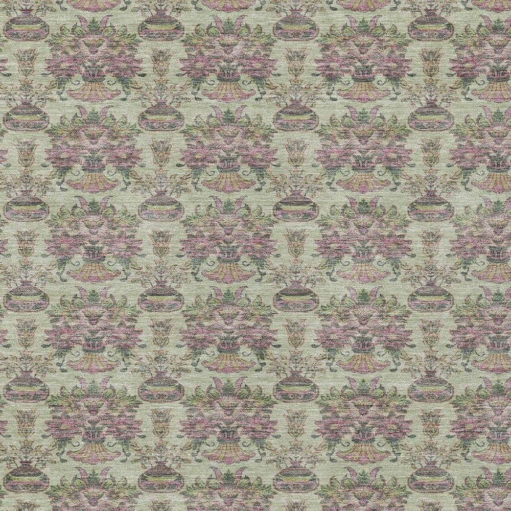 3' X 5' Green And Beige Floral Washable Indoor Outdoor Area Rug HomeRoots
