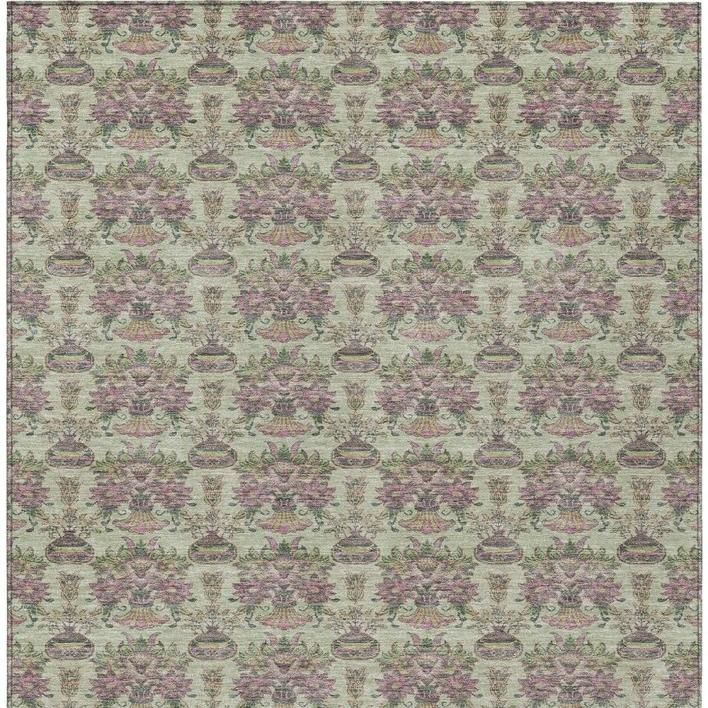 3' X 5' Green And Beige Floral Washable Indoor Outdoor Area Rug HomeRoots