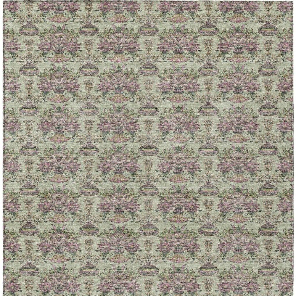 3' X 5' Green And Beige Floral Washable Indoor Outdoor Area Rug — view 8