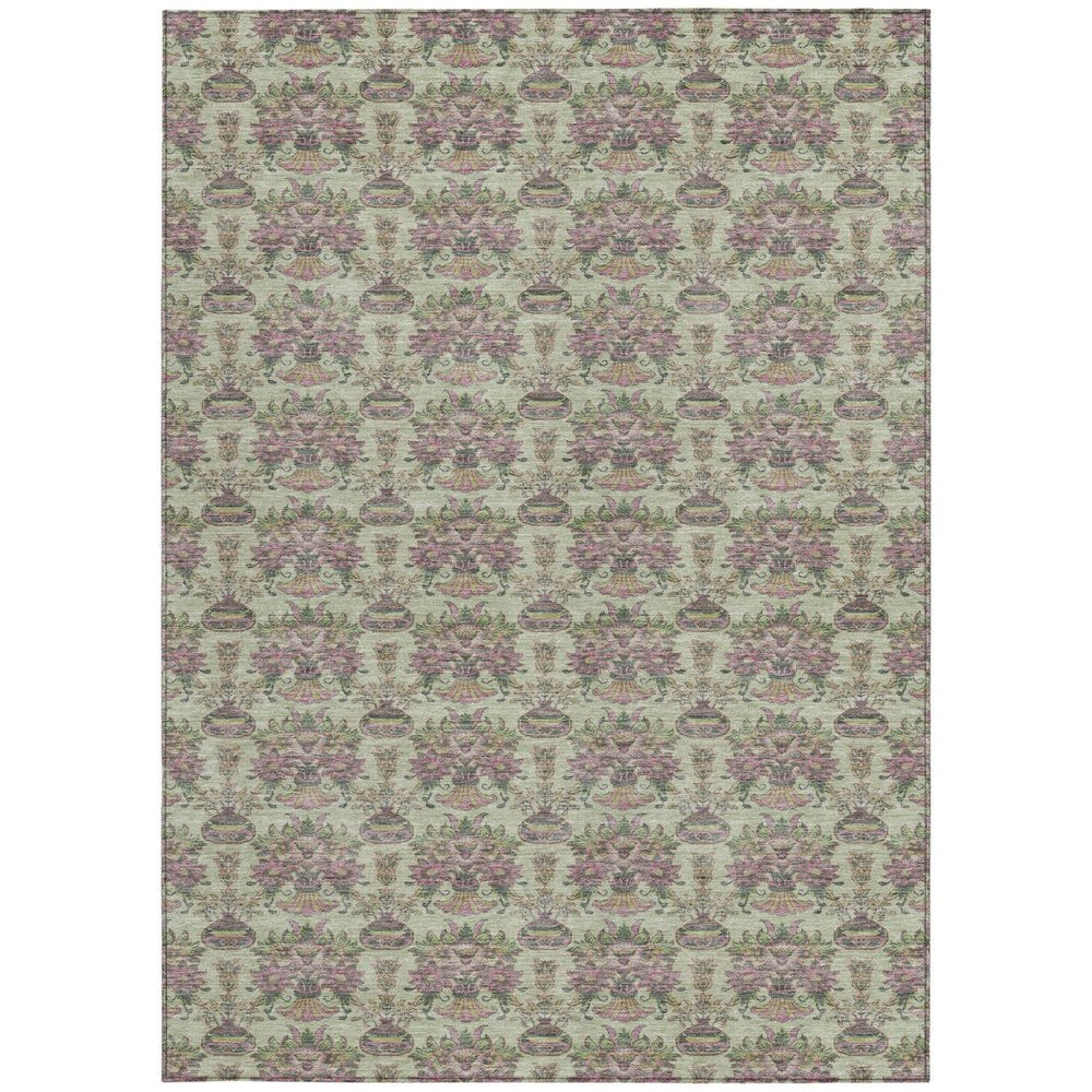 3' X 5' Green And Beige Floral Washable Indoor Outdoor Area Rug HomeRoots