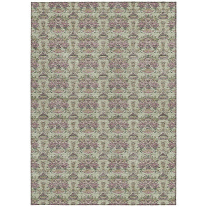 3' X 5' Green And Beige Floral Washable Indoor Outdoor Area Rug HomeRoots
