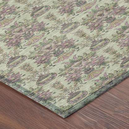 3' X 5' Green And Beige Floral Washable Indoor Outdoor Area Rug HomeRoots