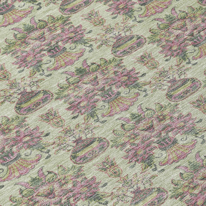 3' X 5' Green And Beige Floral Washable Indoor Outdoor Area Rug HomeRoots