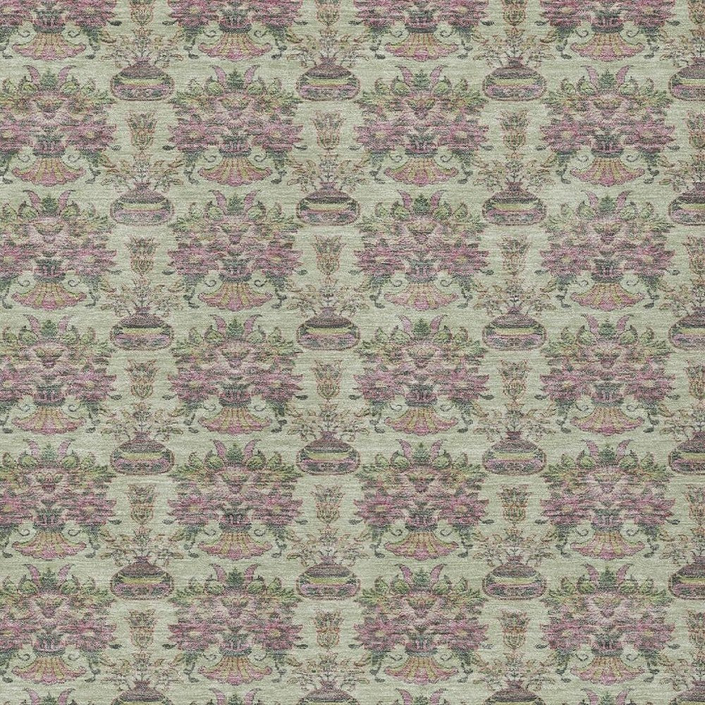 5' X 8' Green And Beige Floral Washable Indoor Outdoor Area Rug HomeRoots