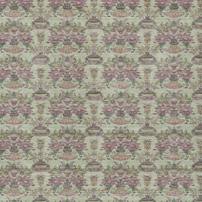 5' X 8' Green And Beige Floral Washable Indoor Outdoor Area Rug HomeRoots