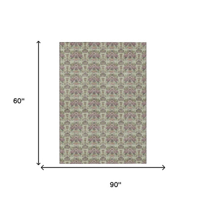5' X 8' Green And Beige Floral Washable Indoor Outdoor Area Rug HomeRoots