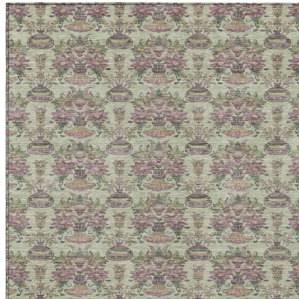 5' X 8' Green And Beige Floral Washable Indoor Outdoor Area Rug — view 8