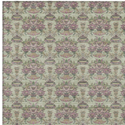 5' X 8' Green And Beige Floral Washable Indoor Outdoor Area Rug HomeRoots