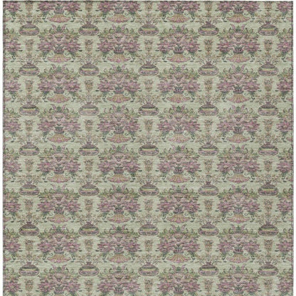 5' X 8' Green And Beige Floral Washable Indoor Outdoor Area Rug HomeRoots