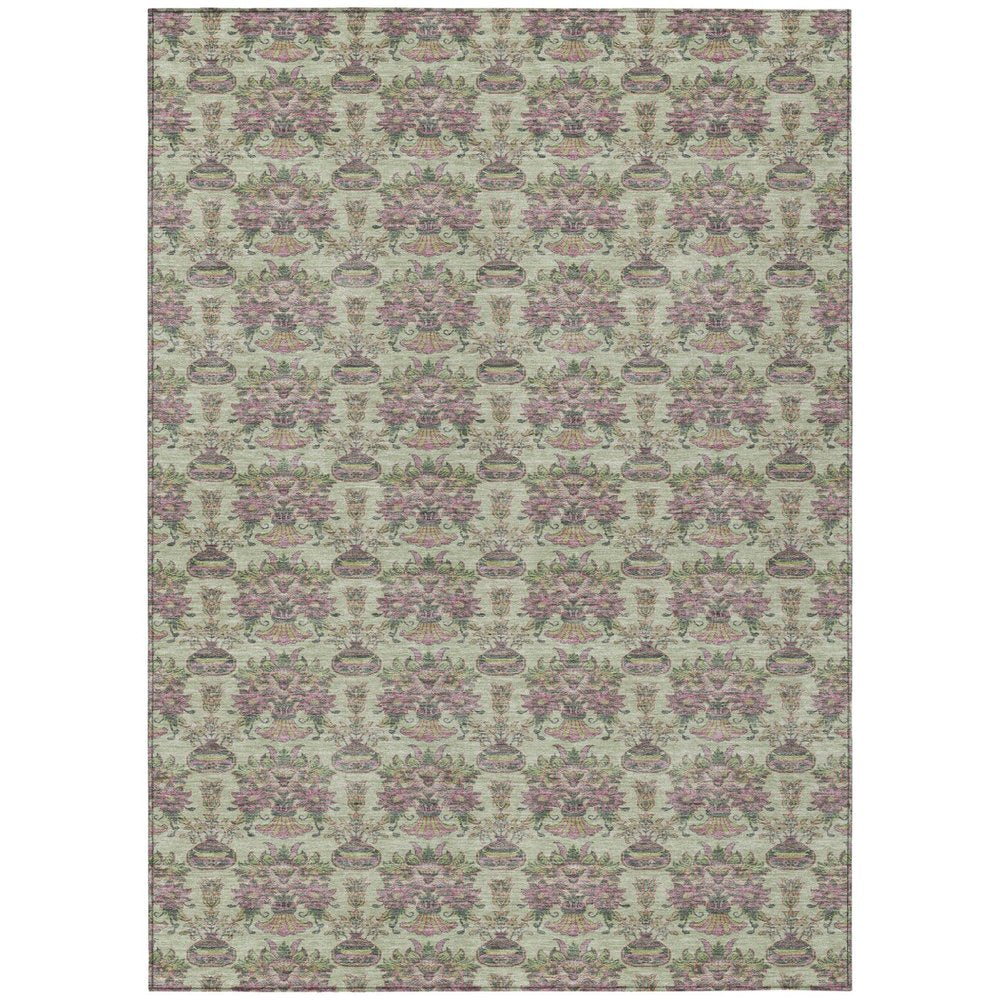 5' X 8' Green And Beige Floral Washable Indoor Outdoor Area Rug HomeRoots
