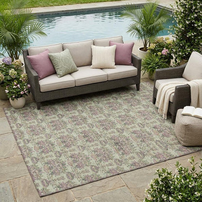 5' X 8' Green And Beige Floral Washable Indoor Outdoor Area Rug HomeRoots