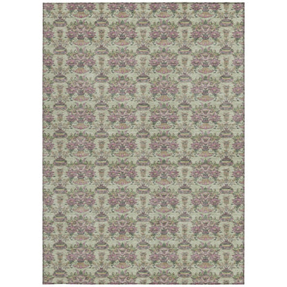 9' X 12' Green And Beige Floral Washable Indoor Outdoor Area Rug HomeRoots