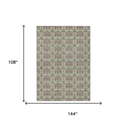 9' X 12' Green And Beige Floral Washable Indoor Outdoor Area Rug HomeRoots