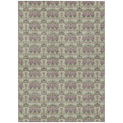 9' X 12' Green And Beige Floral Washable Indoor Outdoor Area Rug HomeRoots