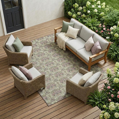 9' X 12' Green And Beige Floral Washable Indoor Outdoor Area Rug HomeRoots