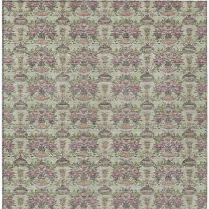 10' X 14' Green And Beige Floral Washable Indoor Outdoor Area Rug HomeRoots