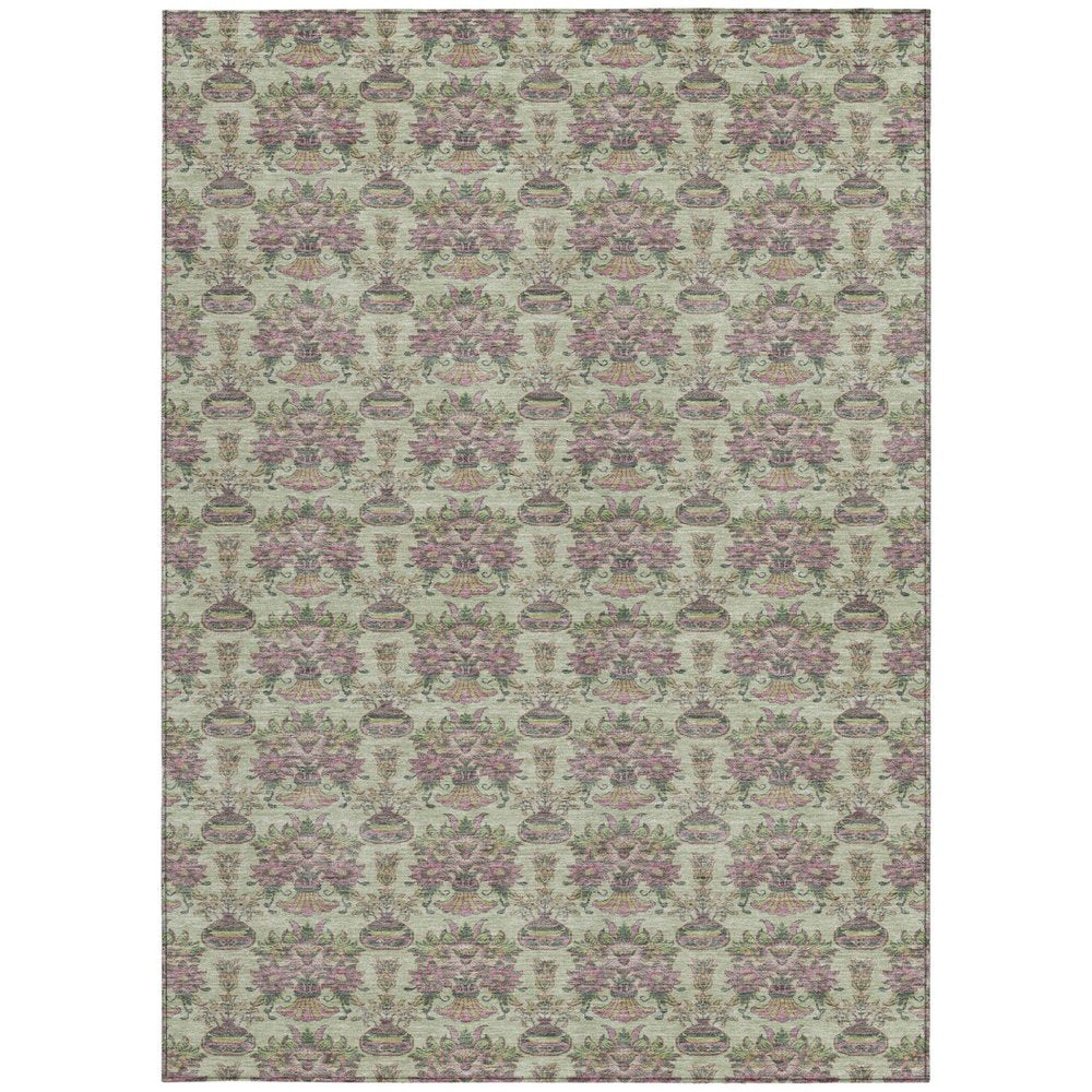10' X 14' Green And Beige Floral Washable Indoor Outdoor Area Rug HomeRoots